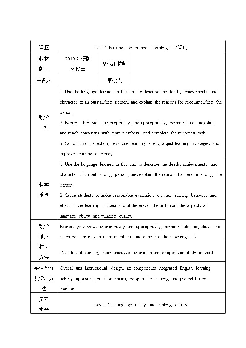 Unit 2 Developing ideas Writing 写作教案-2022-2023学年高中英语外研版（2019）必修第三册01