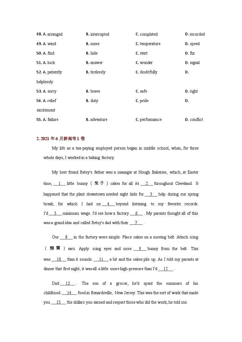 专题16 完形填空（新高考15空） ——【全国通用】2020-2022三年高考英语真题分类汇编（原卷版+解析版）02