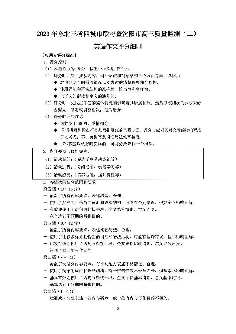 东北三省四市2023届高三质量检测（二）英语答案（图片版）第2页