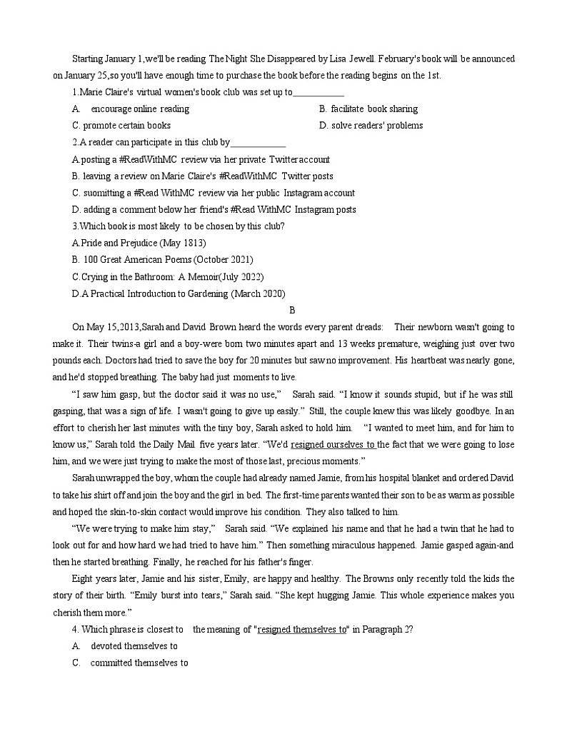 晋城一中2022-2023学年第二学期高二年级4月份月考英语试题第2页