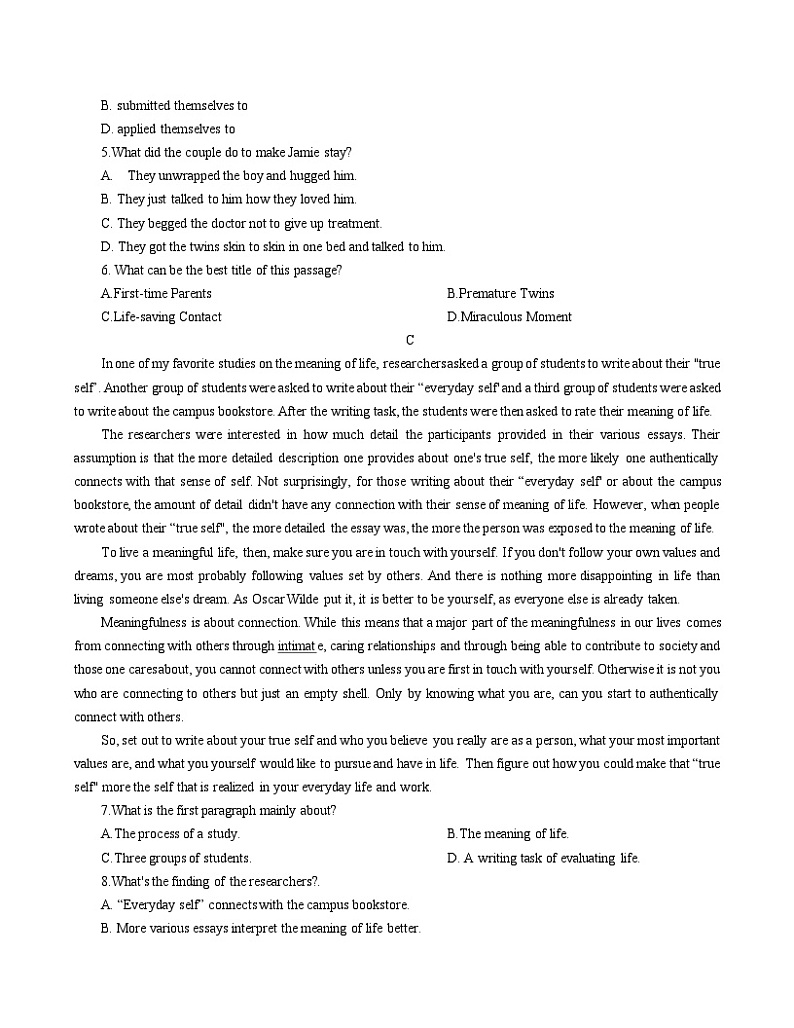 晋城一中2022-2023学年第二学期高二年级4月份月考英语试题第3页