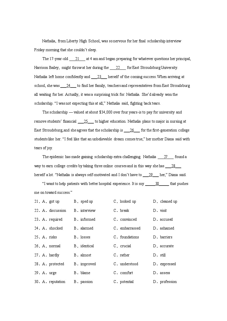 北京高考英语完形填空专项训练第3页