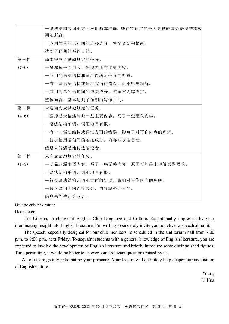 英语答案（十校联盟）第2页