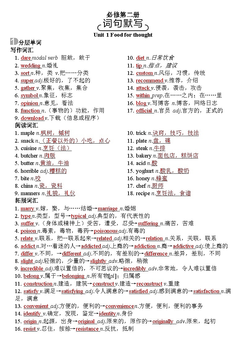 Unit1-Unit6 语言知识期末复习 知识清单 2022-2023学年外研版高中英语必修第二册01