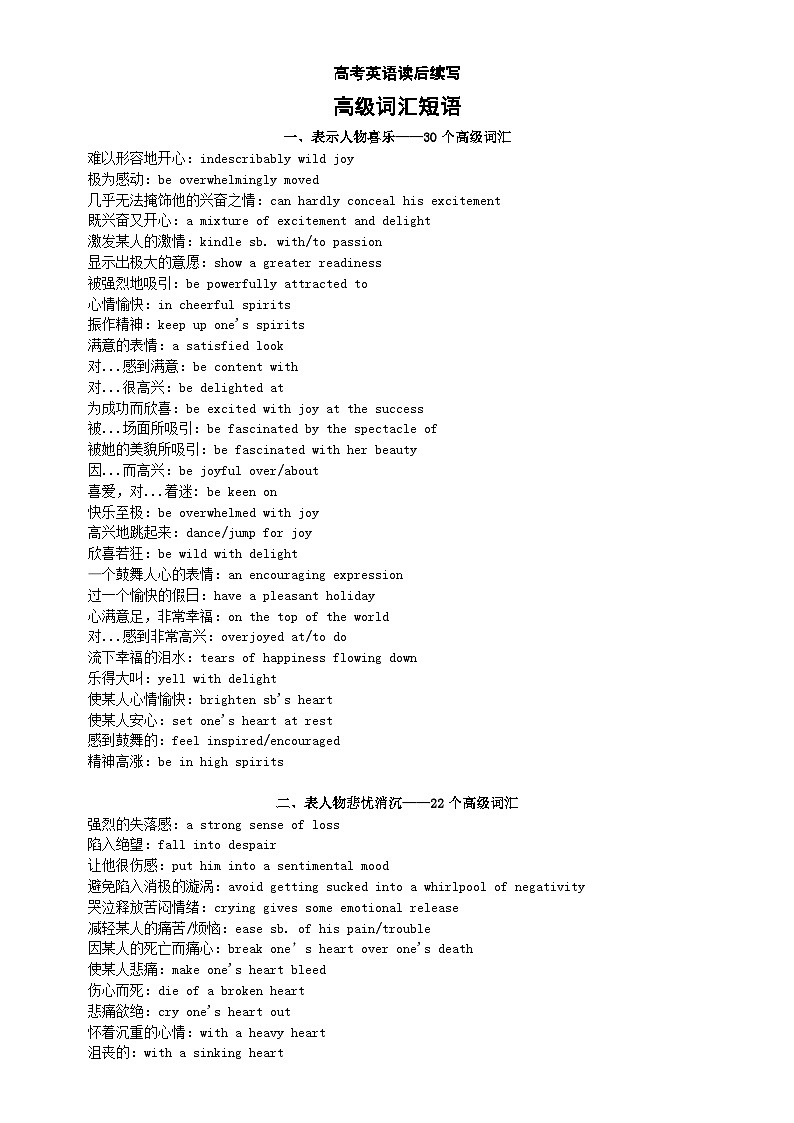 高中英语高考读后续写高级词汇短语素材（共10个场景）第1页