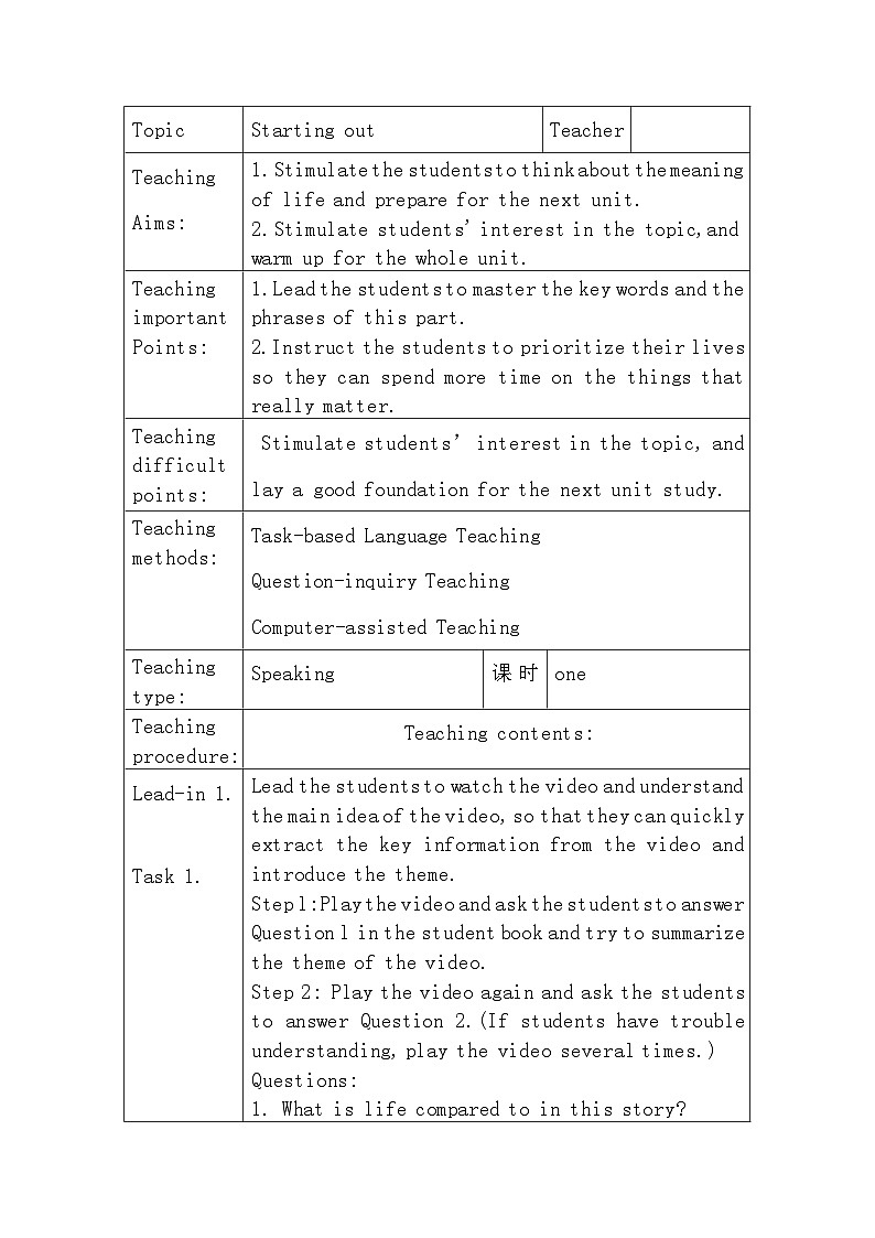 Unit2 Lessons in life Period1 Starting out 教案-2022-2023学年高中英语外研版（2019）选择性必修第四册01