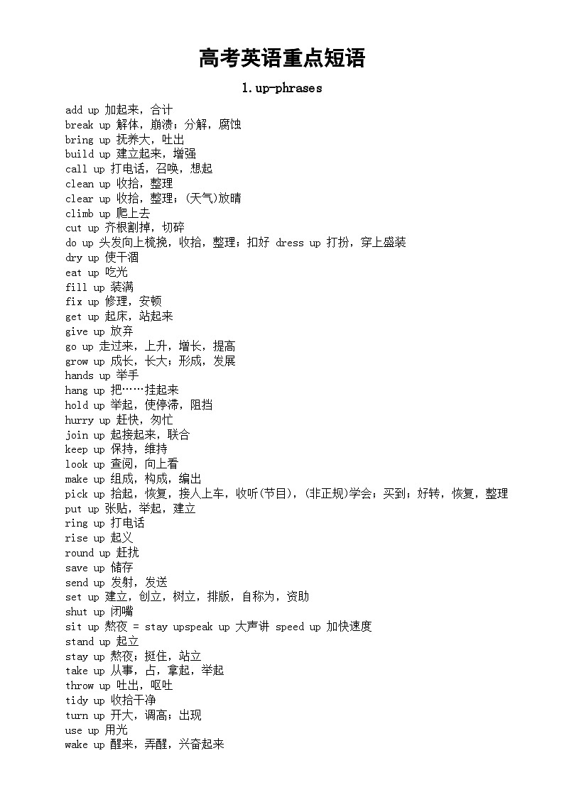 高中英语高考重点短语汇总（共3组）第1页