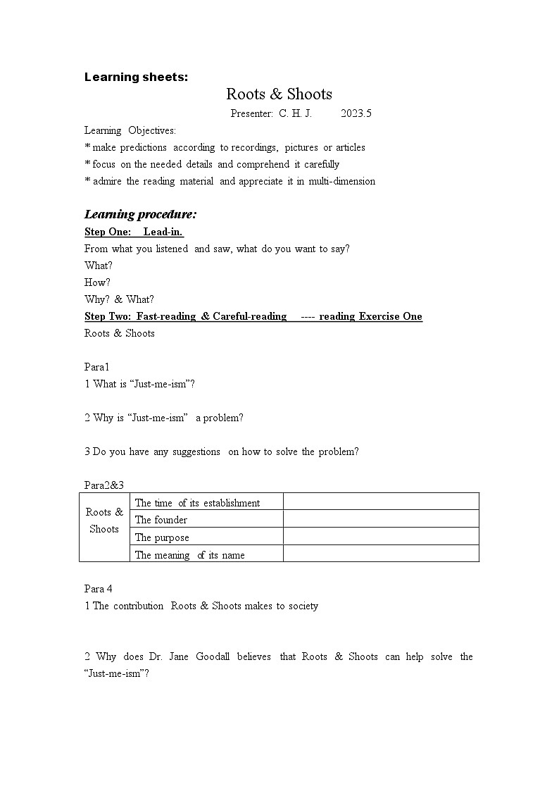 Unit 8 Green Living Lesson 1 Roots And Shoots Reading 学案-2022-2023学年高中英语北师大版（2019）必修第三册02