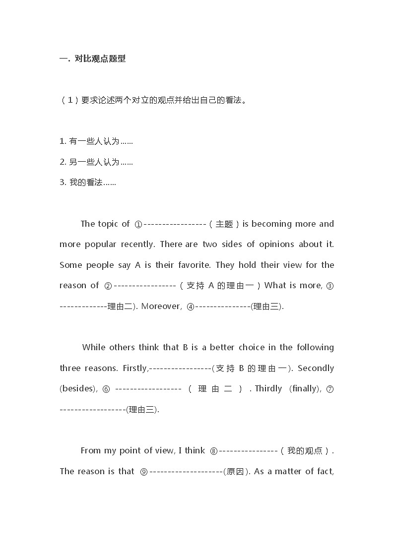 高考英语满分作文模板01