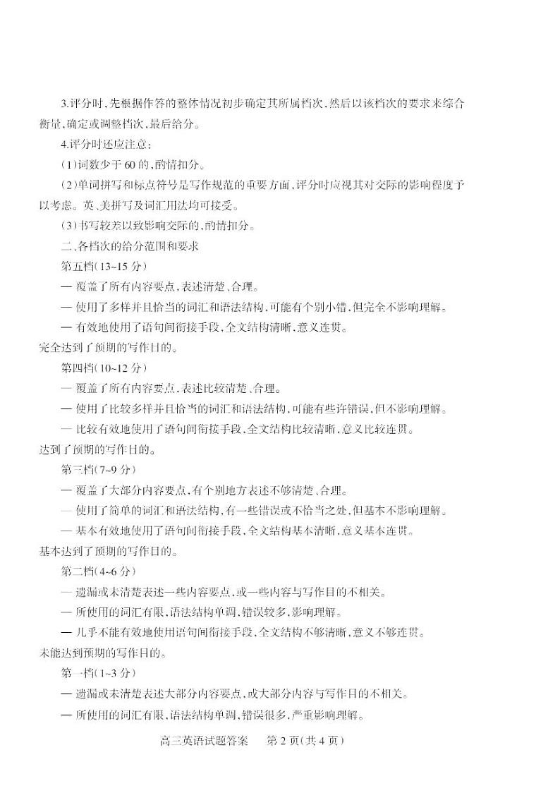 2023年阳泉市高三年级第三次模拟测试 英语答案第2页