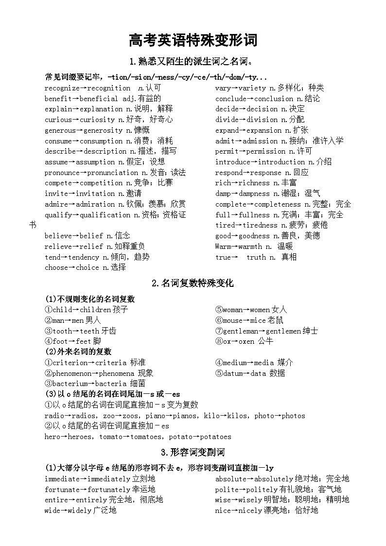 高中英语高考复习特殊变形词整理汇总第1页