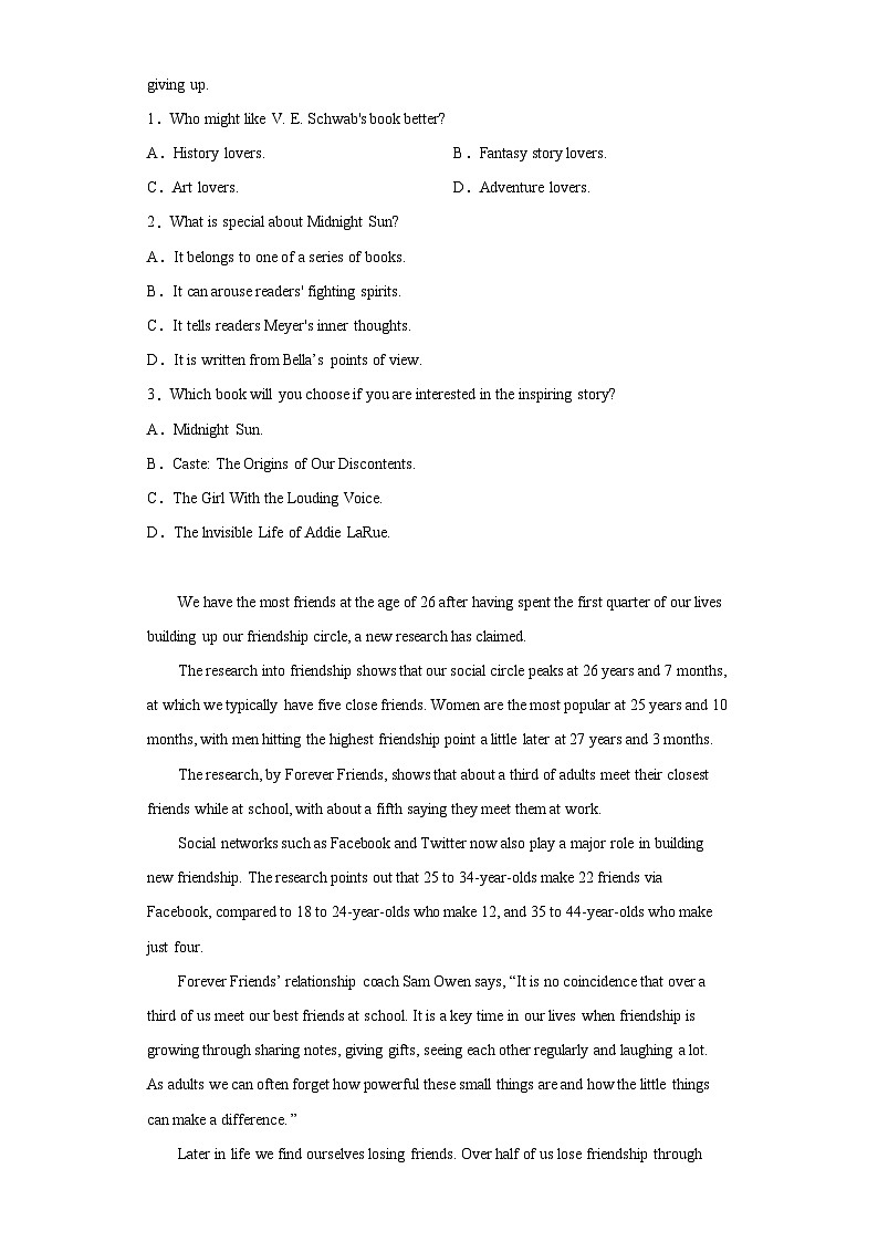 2021届陕西省渭南市高三模拟英语试题（含答案）第2页