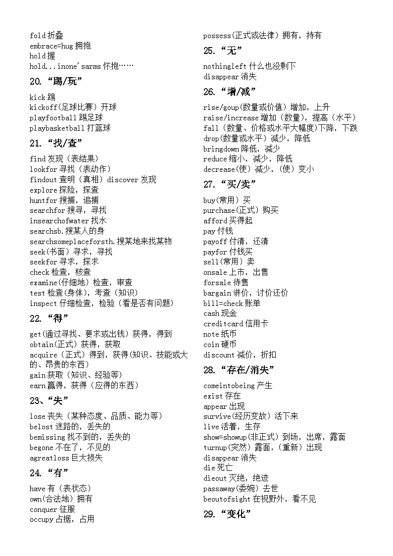 高中英语高考完形填空高频动词汇总（共60组）第3页
