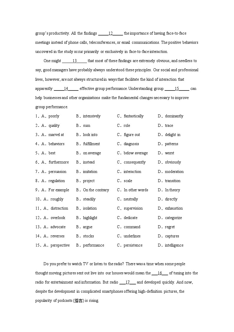 上海高考英语完形填空专项训练第2页