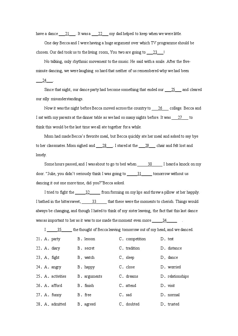 北京高考英语完形填空专项训练第3页