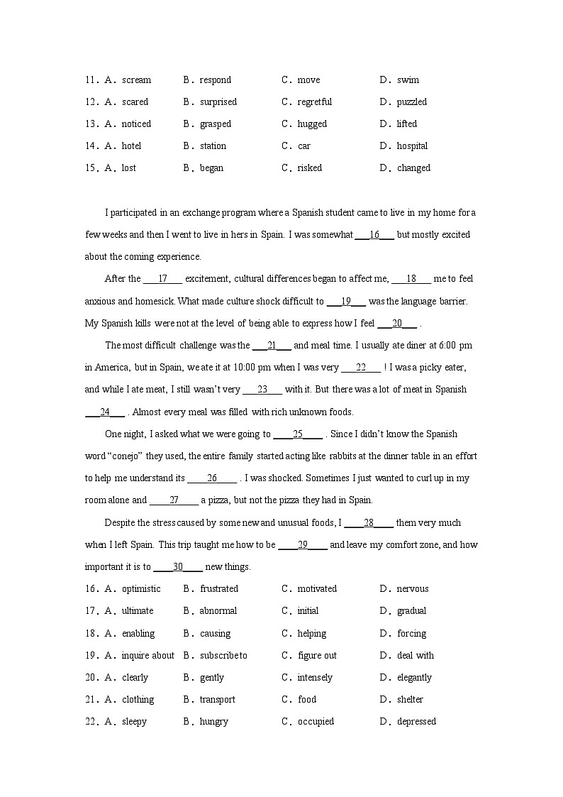 浙江高考英语完形填空专项训练第2页