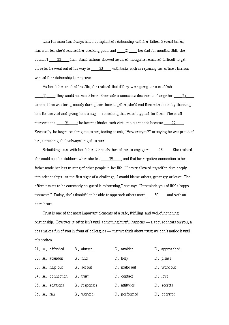 北京高考英语完形填空专项训练第3页