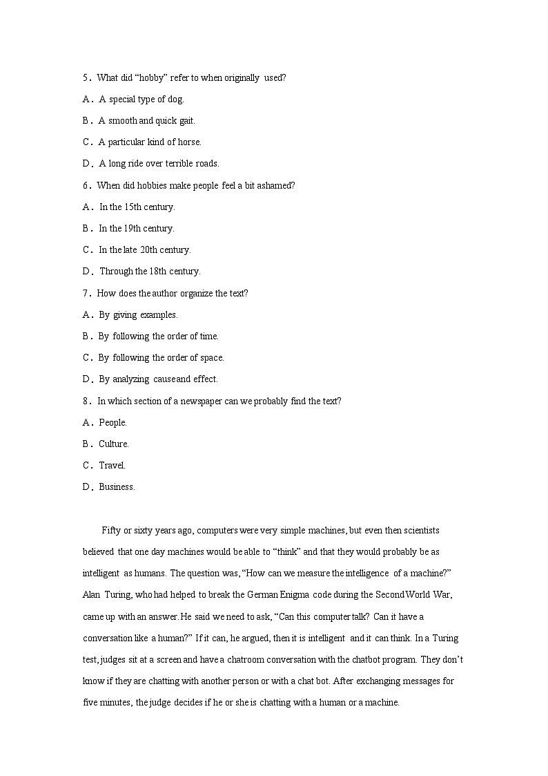 湖北高考英语阅读理解专项训练03