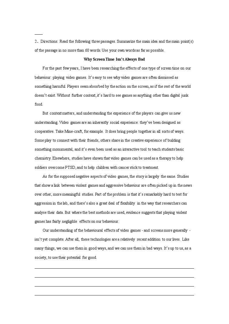 高考英语概要写作专项训练第2页