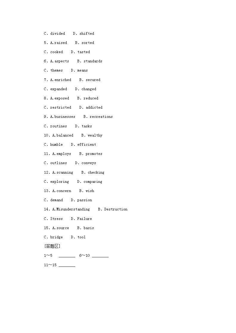2023新教材高考英语二轮专题复习完形填空文体分类练三记叙文02