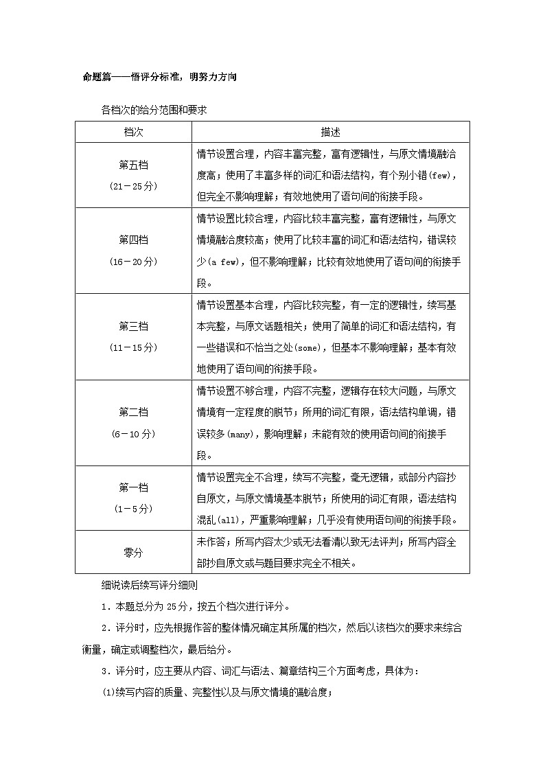 2023新教材高考英语二轮专题复习专题六读后续写先技法再完美命题篇：悟评分标准明努力方向第2页