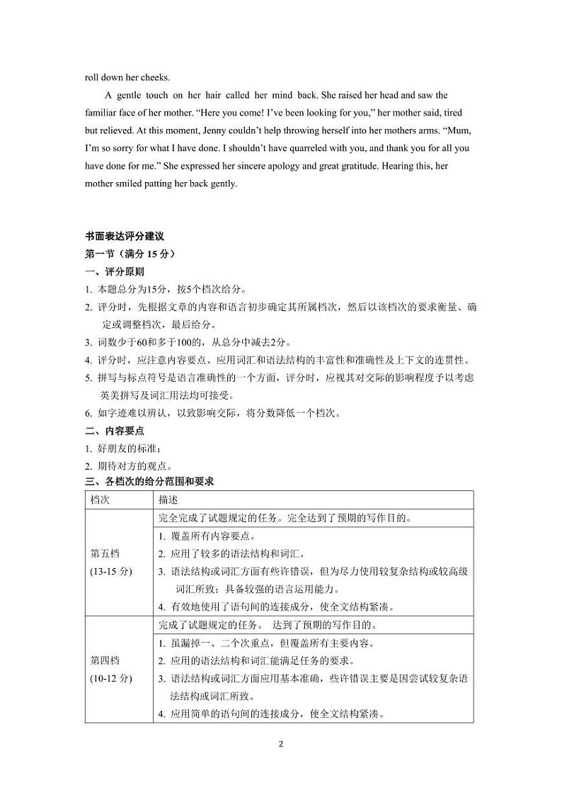 英语试题答案及评分标准第2页