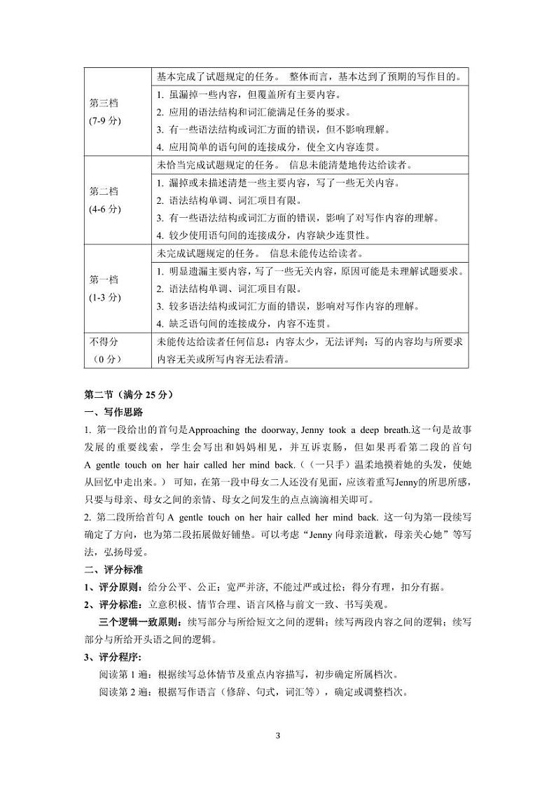 英语试题答案及评分标准第3页