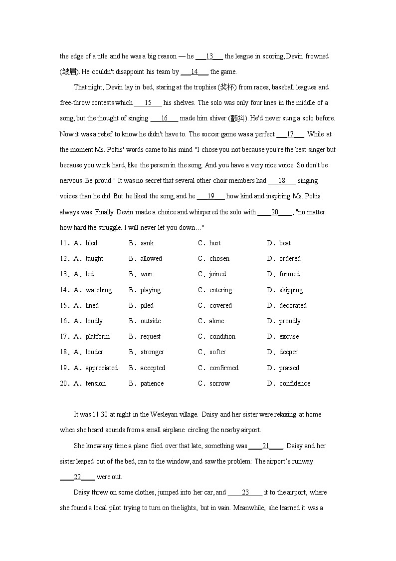 北京高考英语完形填空专项训练02