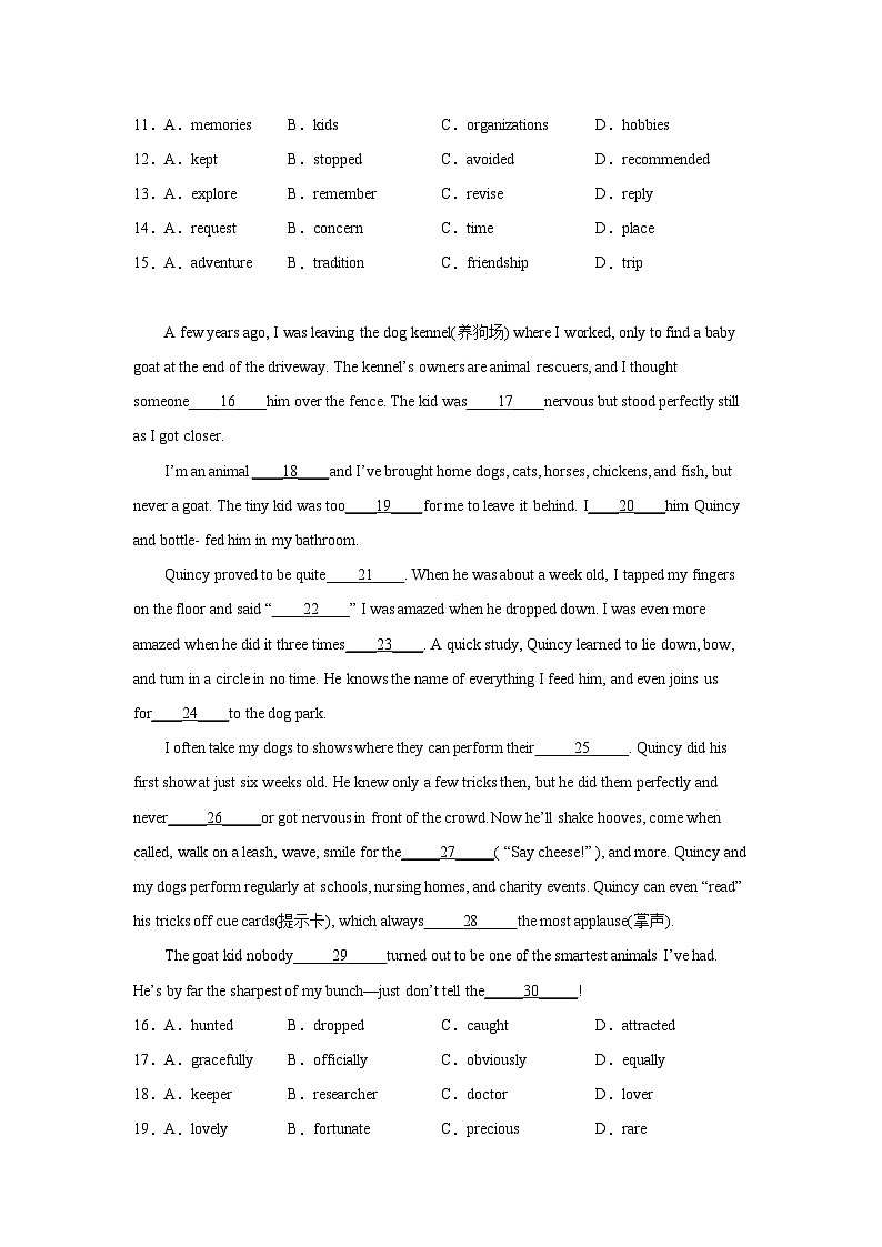 浙江高考英语完形填空专项训练02