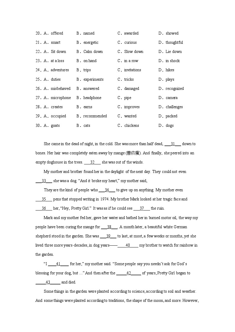 浙江高考英语完形填空专项训练03