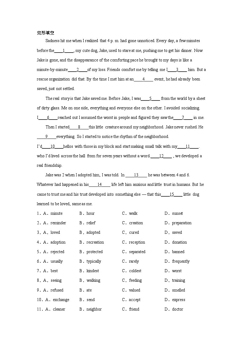高考英语完形填空专项训练01