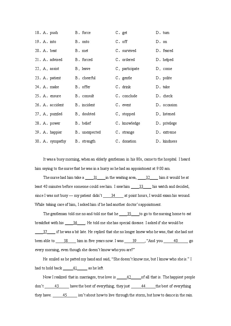 高考英语完形填空专项训练03