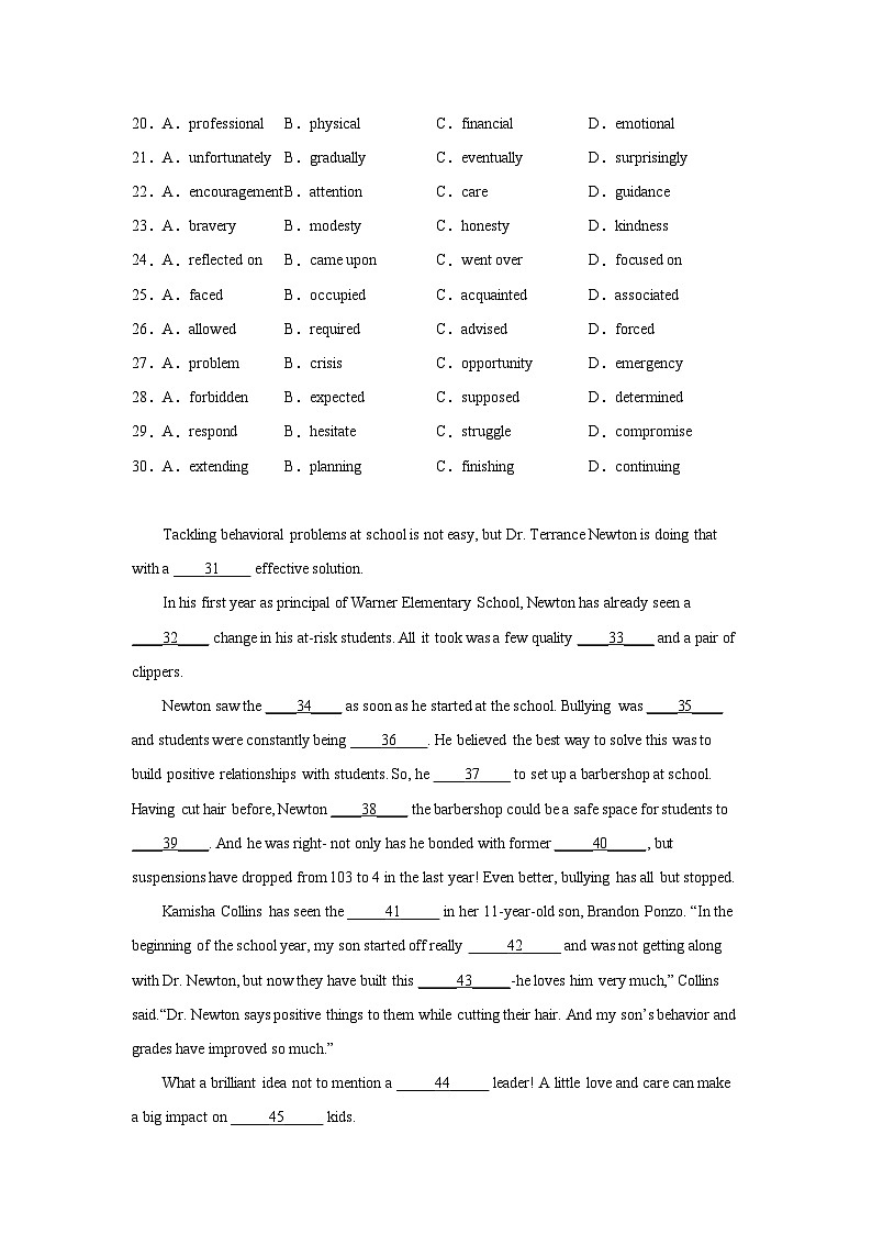 广东高考英语完形填空专项训练03