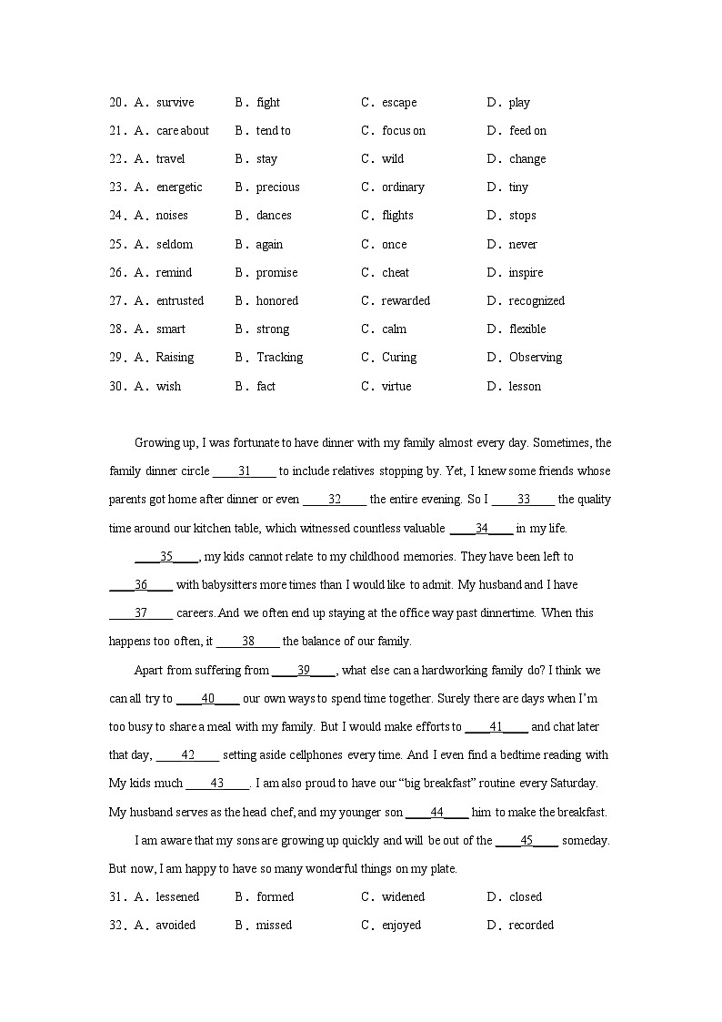 浙江高考英语完形填空专项训练03