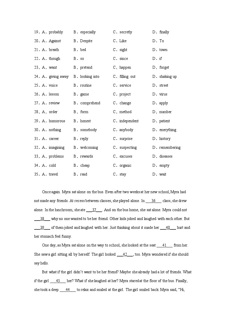 天津高考英语完形填空专项训练第3页