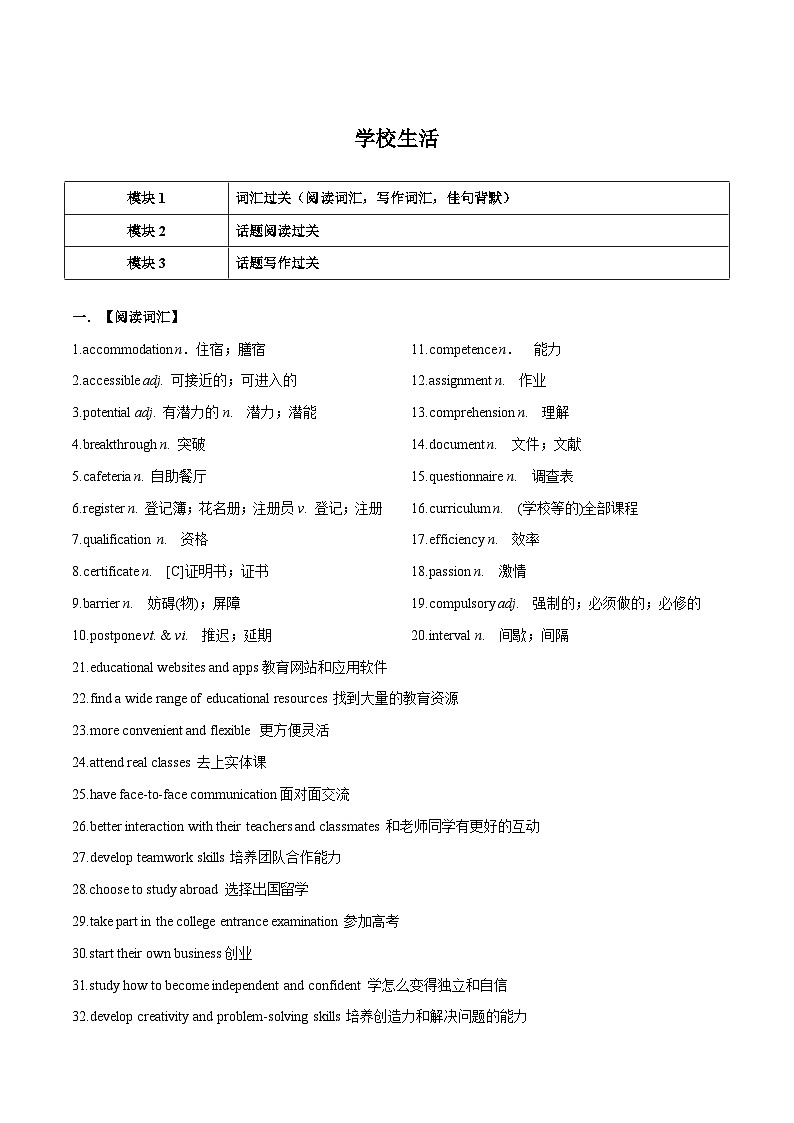 专题14.话题通关一（学校生活）（词汇 阅读 写作）（解析版）第1页