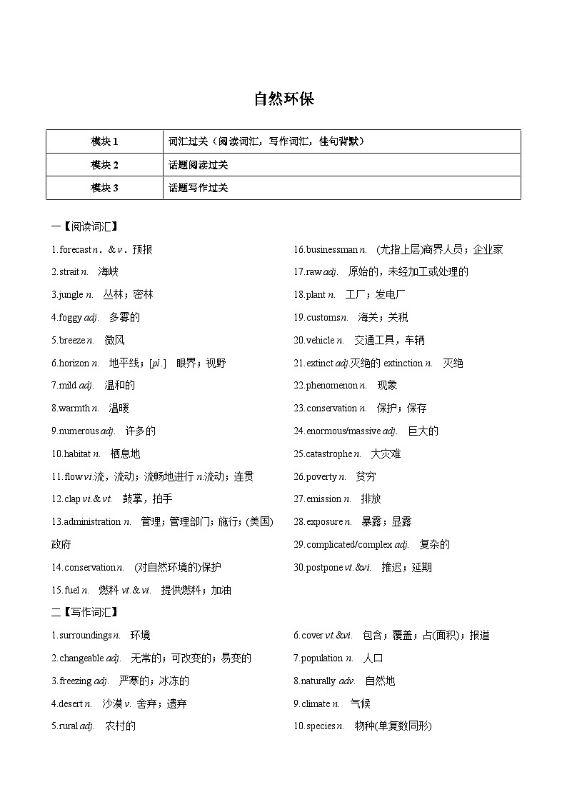专题17.话题通关四（自然环保）（词汇 阅读 写作）（解析版）第1页