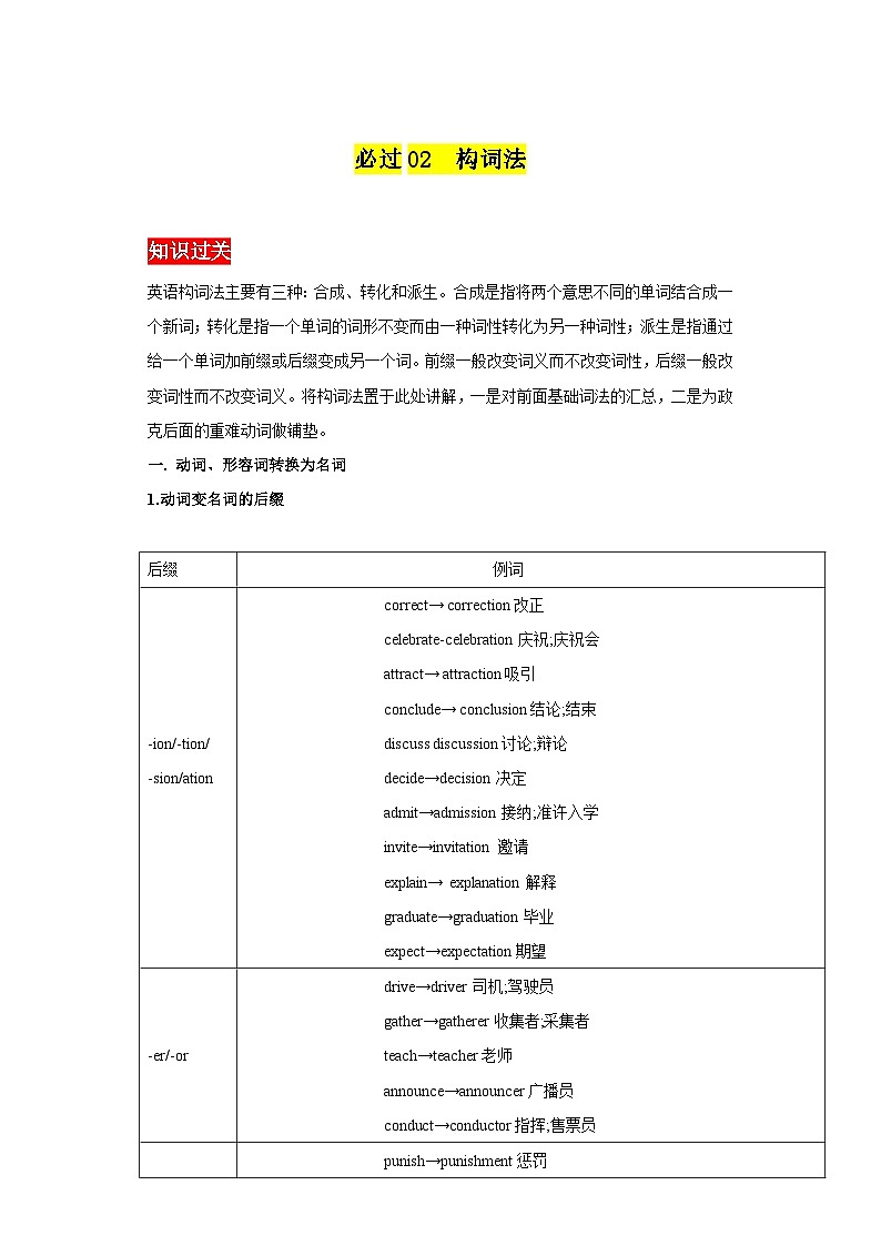 专题02构词法  ——2023年高中英语学业水平考试专项精讲+测试（通用版）01