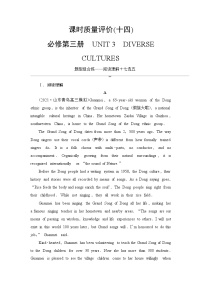 高考英语总复习课时质量评价14必修第三册 UNIT3 DIVERSE CULTURES含答案