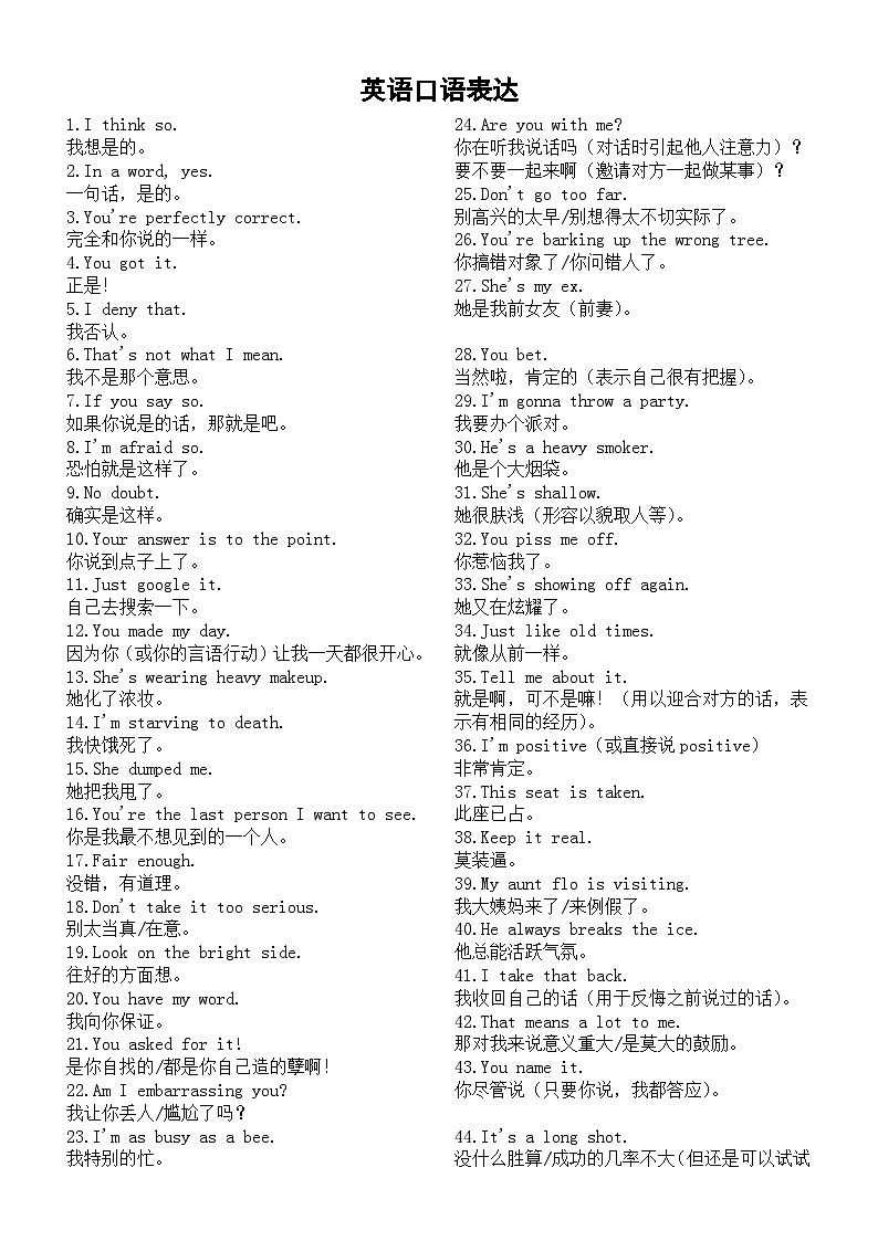 高中英语高考口语表达汇总（共210句）第1页