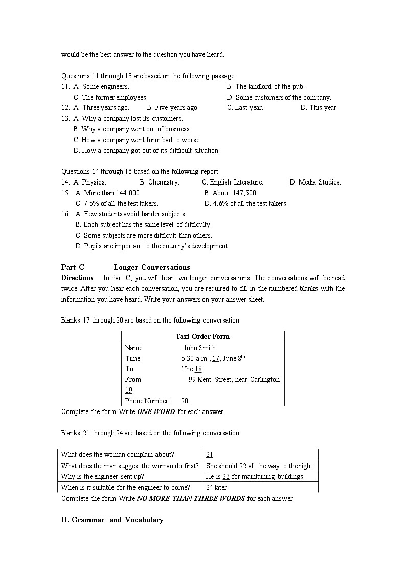 2006年上海高考英语真题试卷（word版，含听力原文）02