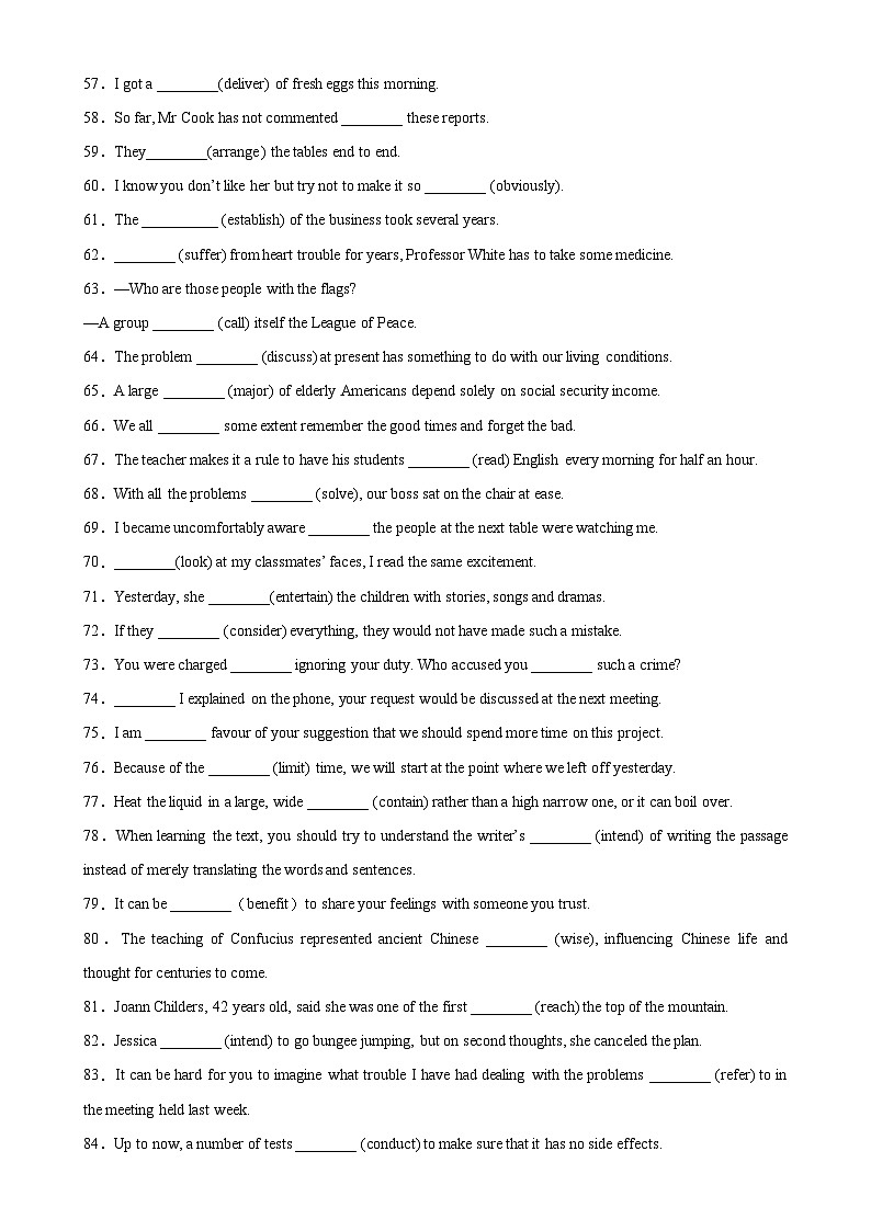 专题02 单句语法填空100题——2022-2023学年高一英语下学期期末专题冲刺复习（牛津译林版2020）03