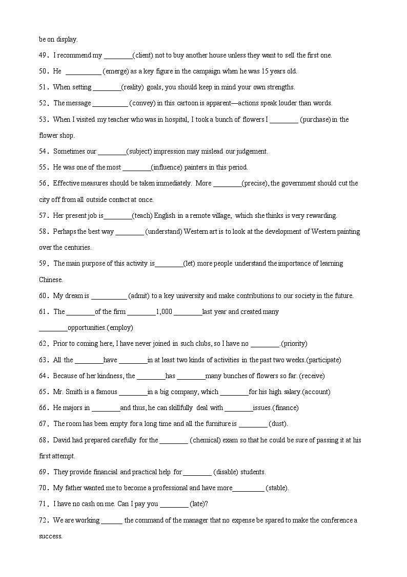 专题01 用单词的适当形式填空100题——2022-2023学年高二英语下学期期末专题冲刺复习（人教版2019）第3页