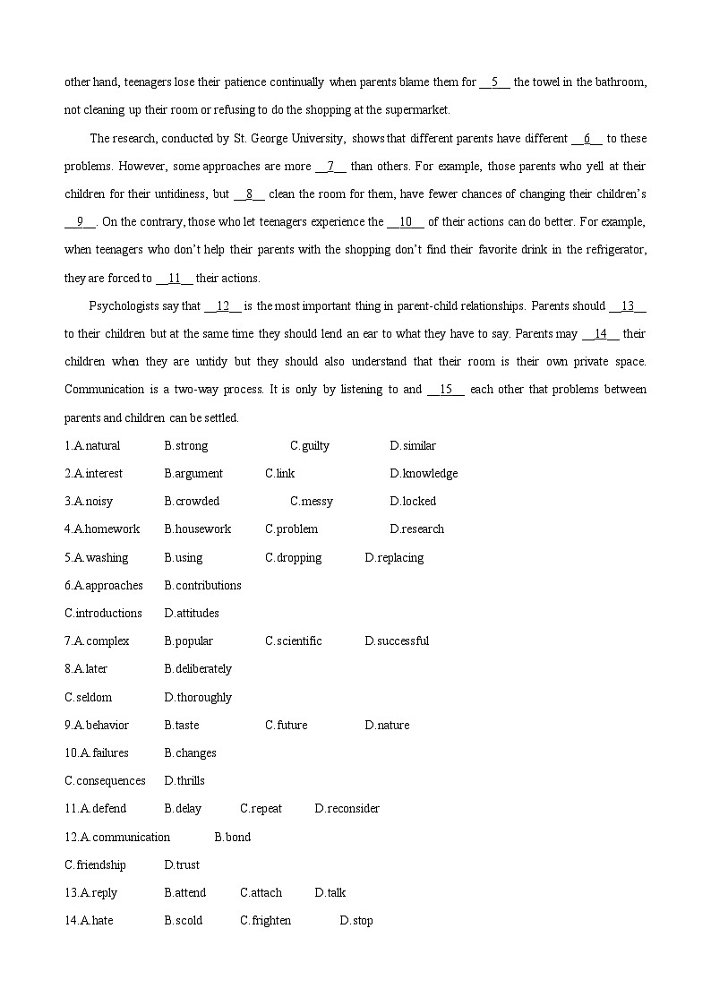 专题06 完形填空中的单元热点话题预测练- 高二英语下学期期末知识点精讲+训练学案（外研版2019）02
