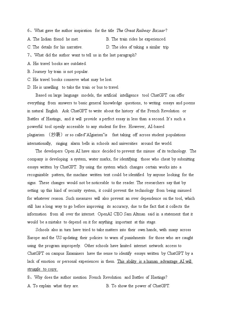 湖北省高中名校2022-2023学年高一下学期5月联合测评英语试卷(含答案)第3页