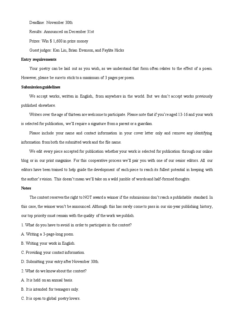 精品解析：2023届河南省部分名校高三5月底联考英语试题（解析版）03
