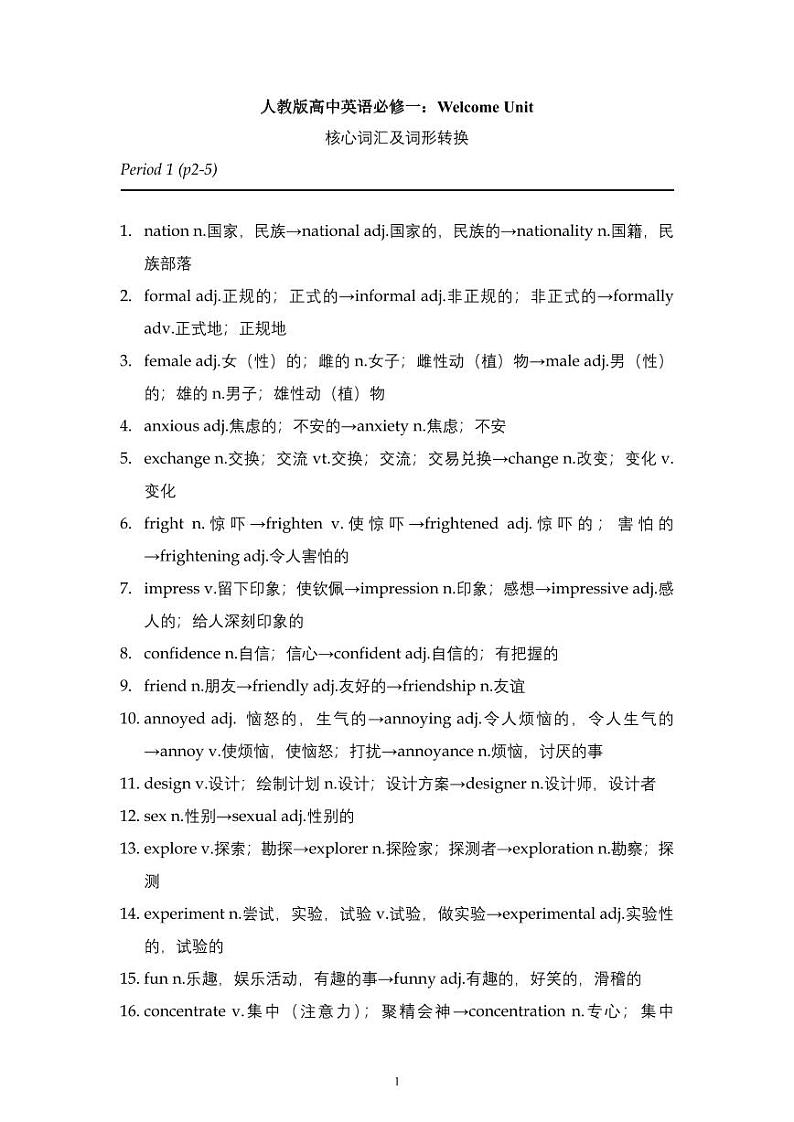 Welcome+unit+知识点加练习学案+-2021-2022学年高中英语人教版必修第一册01