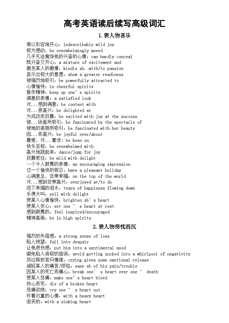 高中英语高考读后续写高级词汇（共四类）第1页