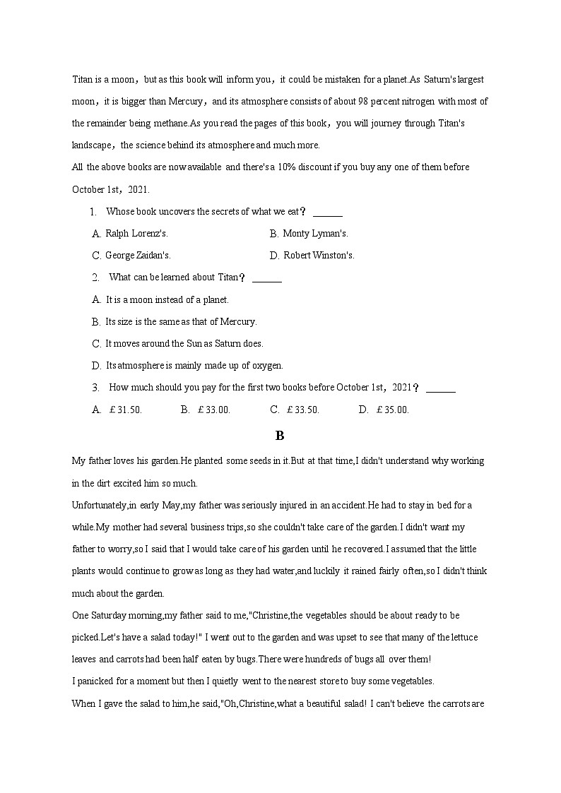 2022-2023学年江西省宜春市高安市重点中学高二（下）期中英语试卷（含解析）02