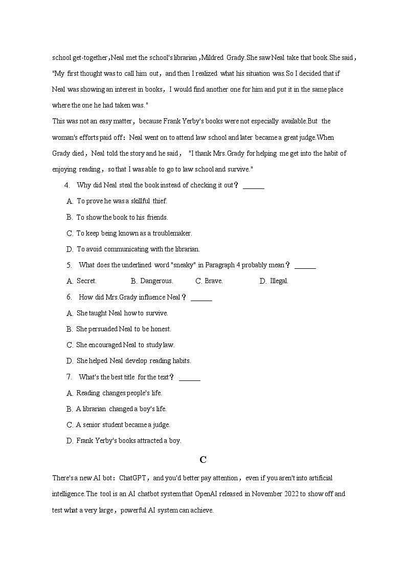 2022-2023学年贵州省遵义市播州区重点中学高二（下）第一次联考英语试卷03